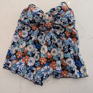 Floral Women's Swim Tankini Adjustable Straps Loose Fitting Draped Front